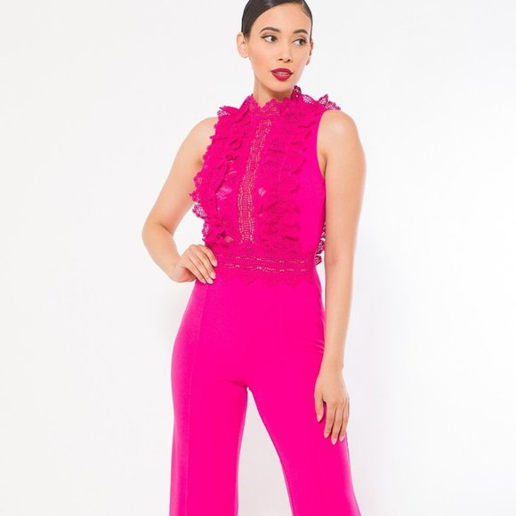 Women's Fuchsia Crochet Lace Jumpsuit